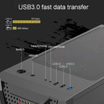 Custodia per computer ATX trasparente laterale in acrilico con posizione a 6 ventole e interfaccia USB 3.0, Black, White