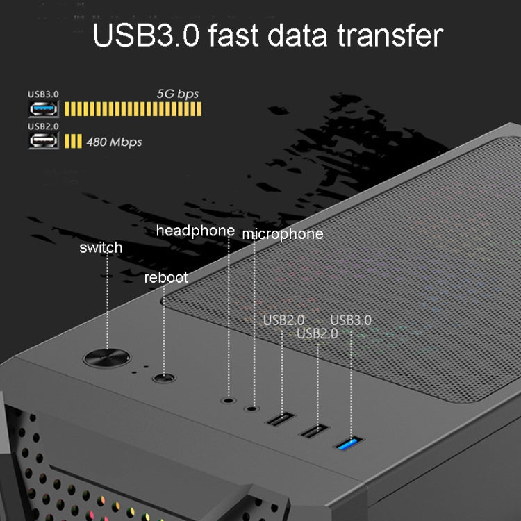 Custodia per computer ATX trasparente laterale in acrilico con posizione a 6 ventole e interfaccia USB 3.0, Black, White