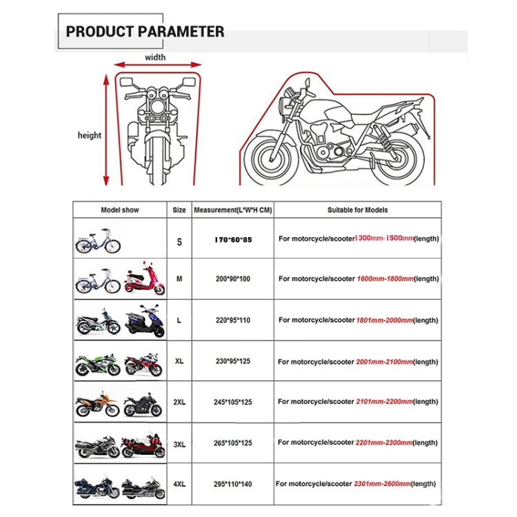 190T Coperture antipioggia per moto Coperture antipolvere antipolvere antipioggia resistenti ai raggi UV, XXL, XXXL, XXXXL
