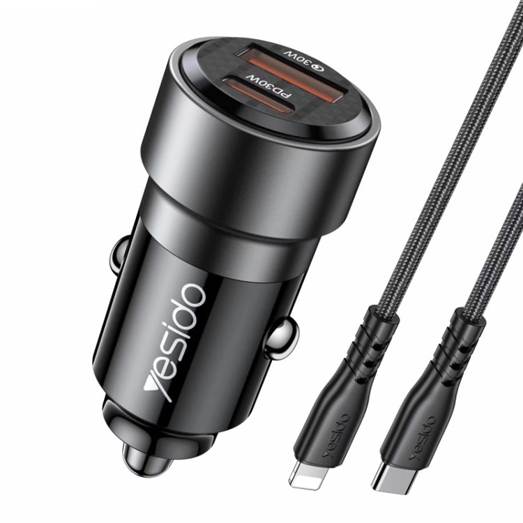 Caricabatteria da auto QC3.0+PD30W Type-C/USB-C+USB Dual Port Quick Charge, Yesido Y54 With 8 Pin To Type-C/USB-C Line, Yesido Y55 With Double Type-C/USB-C Port Line