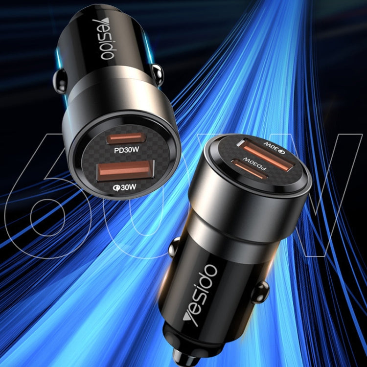 Caricabatteria da auto QC3.0+PD30W Type-C/USB-C+USB Dual Port Quick Charge, Yesido Y54 With 8 Pin To Type-C/USB-C Line, Yesido Y55 With Double Type-C/USB-C Port Line