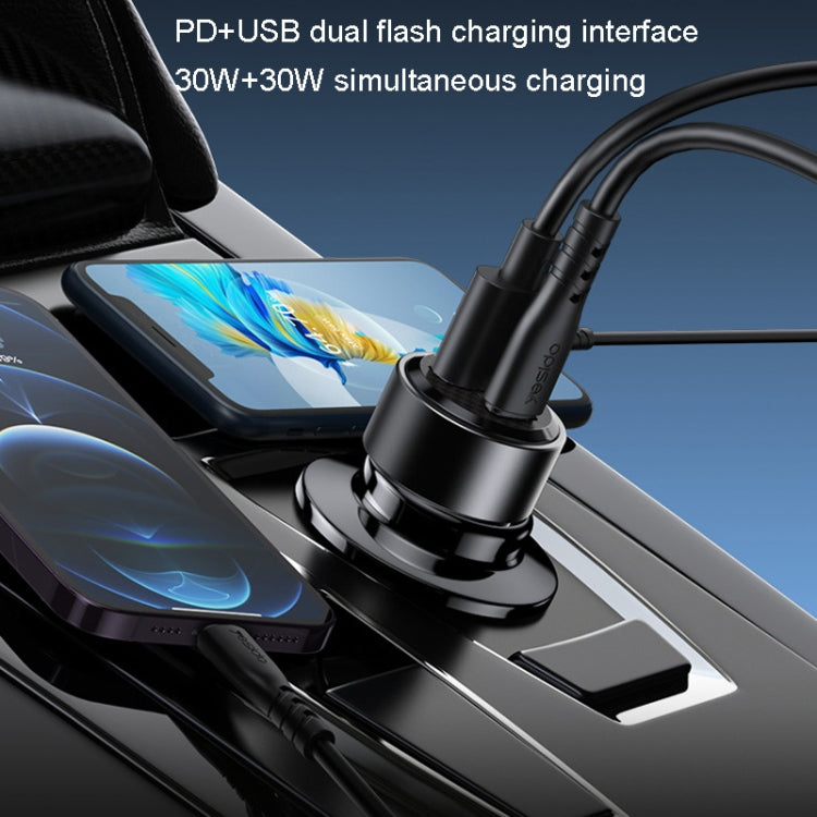 Caricabatteria da auto QC3.0+PD30W Type-C/USB-C+USB Dual Port Quick Charge, Yesido Y54 With 8 Pin To Type-C/USB-C Line, Yesido Y55 With Double Type-C/USB-C Port Line