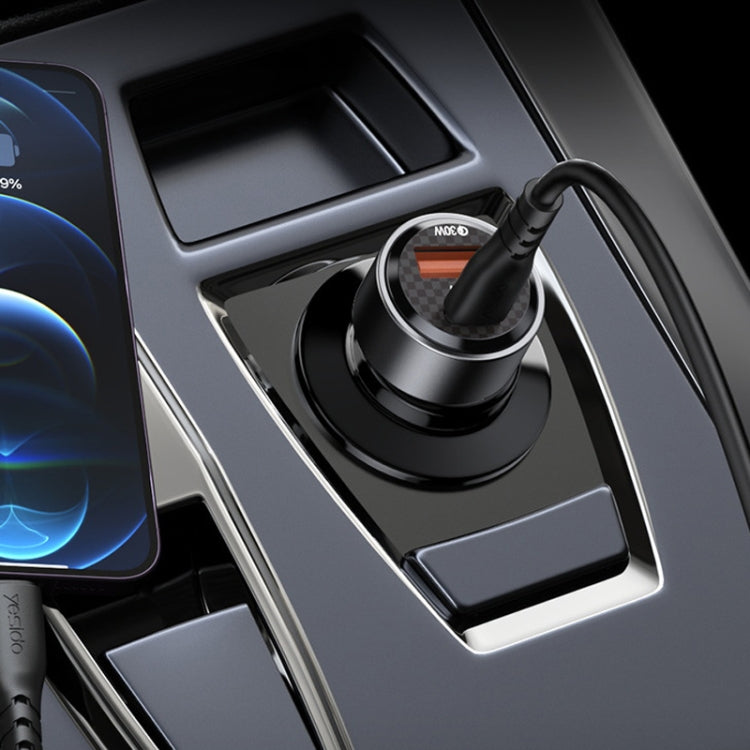 Caricabatteria da auto QC3.0+PD30W Type-C/USB-C+USB Dual Port Quick Charge, Yesido Y54 With 8 Pin To Type-C/USB-C Line, Yesido Y55 With Double Type-C/USB-C Port Line