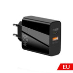 Caricabatterie GaN USB-C/Type-C+USB a doppia porta da 65 W Caricabatterie universale per laptop QC3.0, EU Plug Black, EU Plug White, US Plug Black, US Plug White, UK Plug Black, UK Plug White