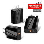 Caricabatterie GaN USB-C/Type-C+USB a doppia porta da 65 W Caricabatterie universale per laptop QC3.0, EU Plug Black, EU Plug White, US Plug Black, US Plug White, UK Plug Black, UK Plug White