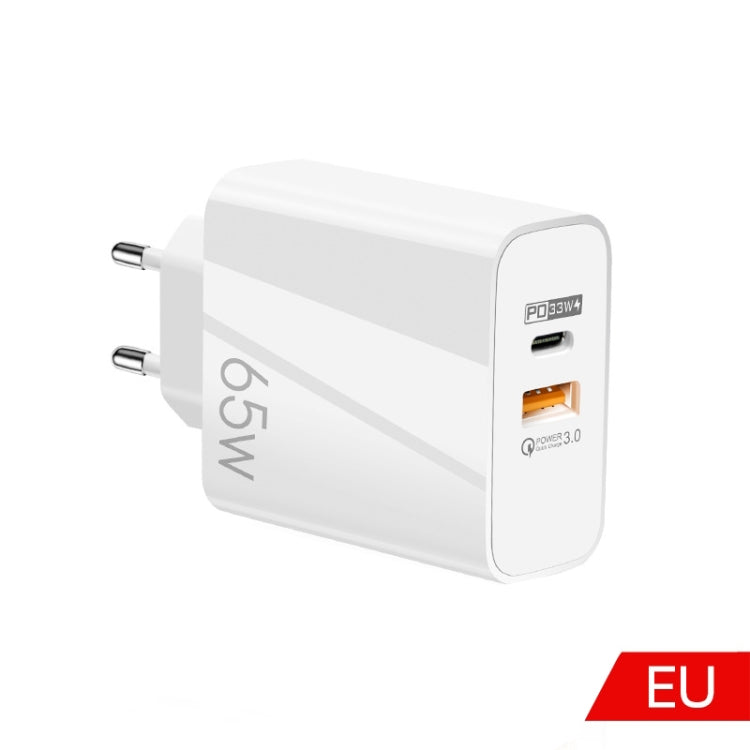Caricabatterie GaN USB-C/Type-C+USB a doppia porta da 65 W Caricabatterie universale per laptop QC3.0, EU Plug Black, EU Plug White, US Plug Black, US Plug White, UK Plug Black, UK Plug White