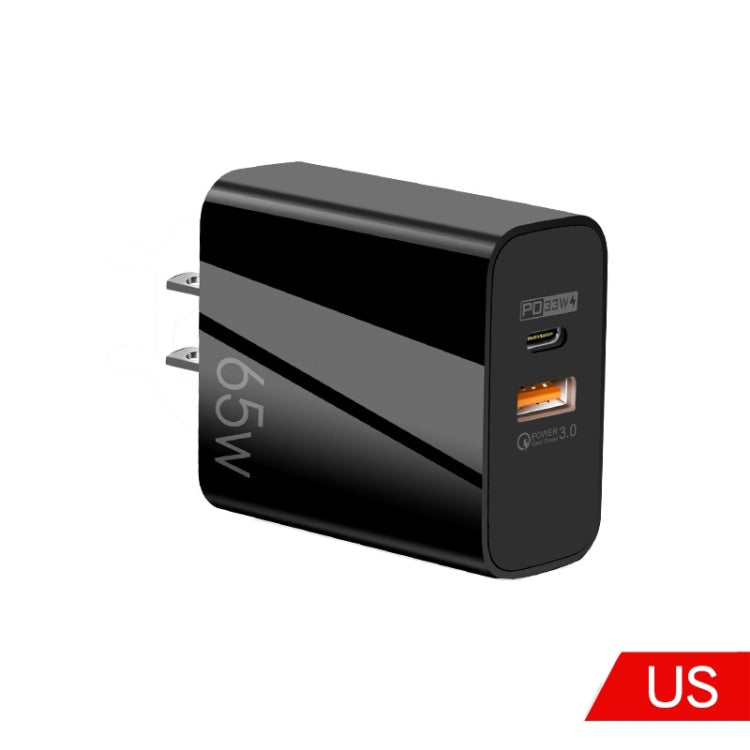 Caricabatterie GaN USB-C/Type-C+USB a doppia porta da 65 W Caricabatterie universale per laptop QC3.0, EU Plug Black, EU Plug White, US Plug Black, US Plug White, UK Plug Black, UK Plug White