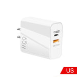 Caricabatterie GaN USB-C/Type-C+USB a doppia porta da 65 W Caricabatterie universale per laptop QC3.0, EU Plug Black, EU Plug White, US Plug Black, US Plug White, UK Plug Black, UK Plug White