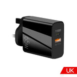 Caricabatterie GaN USB-C/Type-C+USB a doppia porta da 65 W Caricabatterie universale per laptop QC3.0, EU Plug Black, EU Plug White, US Plug Black, US Plug White, UK Plug Black, UK Plug White