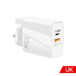 Caricabatterie GaN USB-C/Type-C+USB a doppia porta da 65 W Caricabatterie universale per laptop QC3.0, EU Plug Black, EU Plug White, US Plug Black, US Plug White, UK Plug Black, UK Plug White