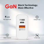Caricabatterie GaN USB-C/Type-C+USB a doppia porta da 65 W Caricabatterie universale per laptop QC3.0, EU Plug Black, EU Plug White, US Plug Black, US Plug White, UK Plug Black, UK Plug White