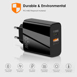 Caricabatterie GaN USB-C/Type-C+USB a doppia porta da 65 W Caricabatterie universale per laptop QC3.0, EU Plug Black, EU Plug White, US Plug Black, US Plug White, UK Plug Black, UK Plug White