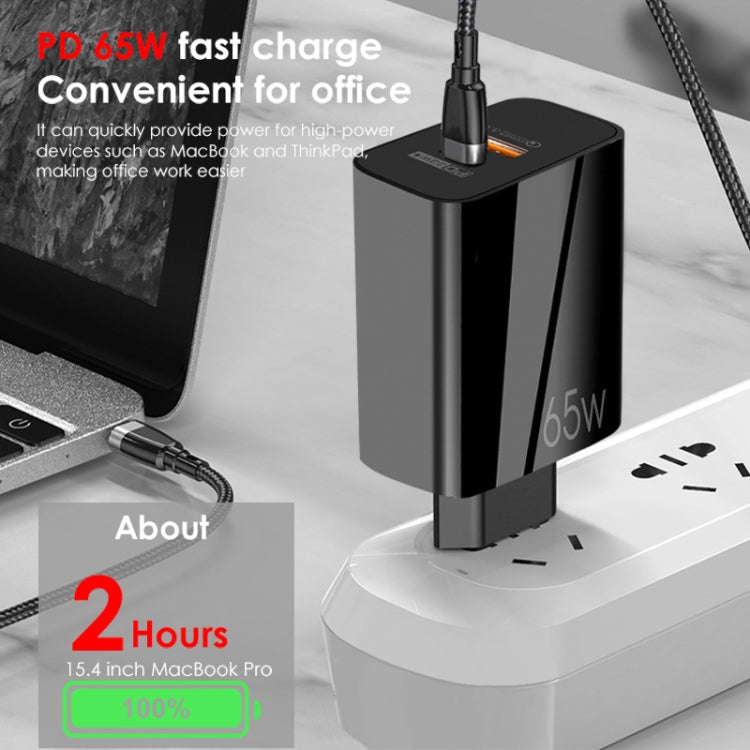 Caricabatterie GaN USB-C/Type-C+USB a doppia porta da 65 W Caricabatterie universale per laptop QC3.0, EU Plug Black, EU Plug White, US Plug Black, US Plug White, UK Plug Black, UK Plug White