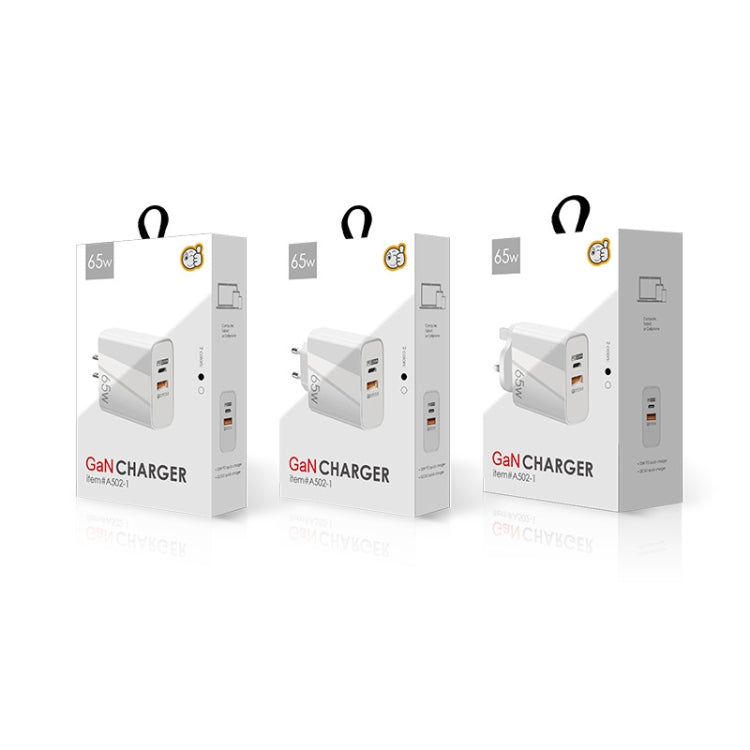 Caricabatterie GaN USB-C/Type-C+USB a doppia porta da 65 W Caricabatterie universale per laptop QC3.0, EU Plug Black, EU Plug White, US Plug Black, US Plug White, UK Plug Black, UK Plug White