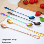 Cucchiaio per mescolare bevande ghiacciate con manico lungo in acciaio inossidabile 2 pezzi 304, Stainless Steel Color, Titanium Gold, Rose Gold, Colorful, Titanium Black