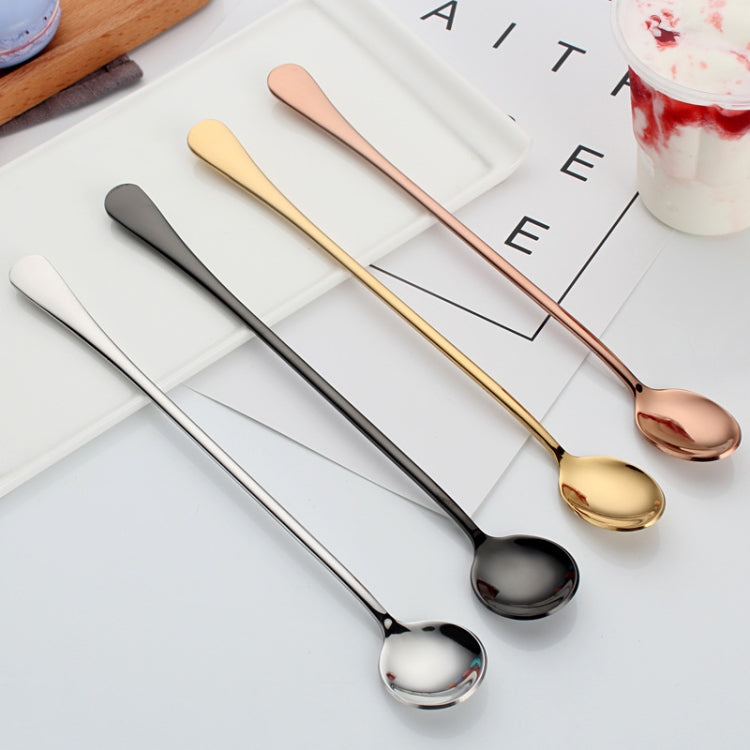 2 cucchiaini rotondi addensati con manico lungo in acciaio inossidabile 304 Cucchiaio per mescolare bevande ghiacciate per caffè, Stainless Steel Color, Titanium Gold, Rose Gold, Titanium Black