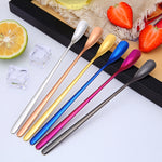 5pcs 15cm Cucchiaio in acciaio inossidabile 304 Cucchiaio a testa quadrata per caffè Cucchiaio a manico lungo, Stainless Steel Color, Titanium Gold, Rose Gold, Titanium Black, Blue, Purple