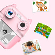 Fotocamera a stampa istantanea 1080P Schermo IPS da 2,8 pollici Fotocamera per bambini a doppia lente anteriore e posteriore, Pink, Yellow, Blue, Pink+32G Card, Yellow+32G Card, Blue+32G Card