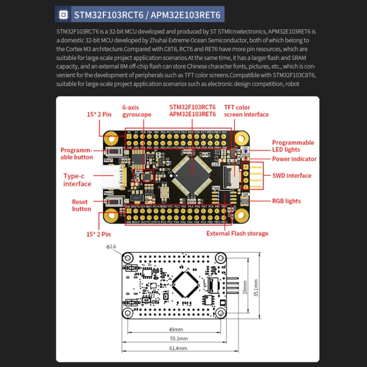 Scheda sviluppo STM32F103RCT6 con schermo TFT 0.96"