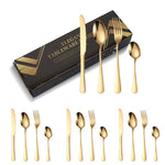 Coltello e forchetta in acciaio inossidabile placcato in oro con scatola da 16 pezzi / set Posate occidentali, Stainless Steel Color, Gold, Rose Gold, Colorful, Black