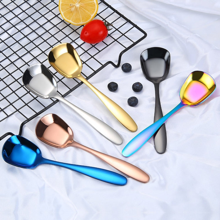Cucchiaio piccolo in acciaio inossidabile 304 da 2 pezzi Cucchiaio da portata a fondo piatto ispessito lucido a testa piatta, Stainless Steel Color, Titanium Gold, Rose Gold, Colorful, Black, Blue
