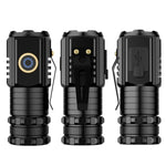 Mini torcia a 3 LED ricaricabile impermeabile 2000LM Torcia super luminosa, Tail No Magnet, Tail Magnet