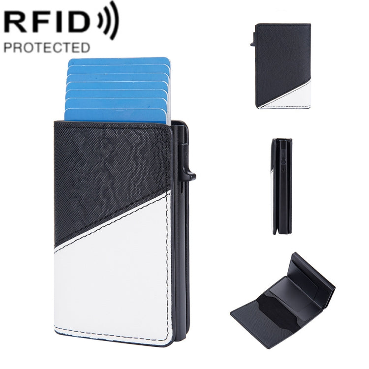 Baellerry RFID Antifurto Scatola in alluminio Portafoglio in pelle Side Push Porta carte antimagnetico a contrasto