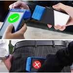 Baellerry RFID Antifurto Scatola in alluminio Portafoglio in pelle Side Push Porta carte antimagnetico a contrasto