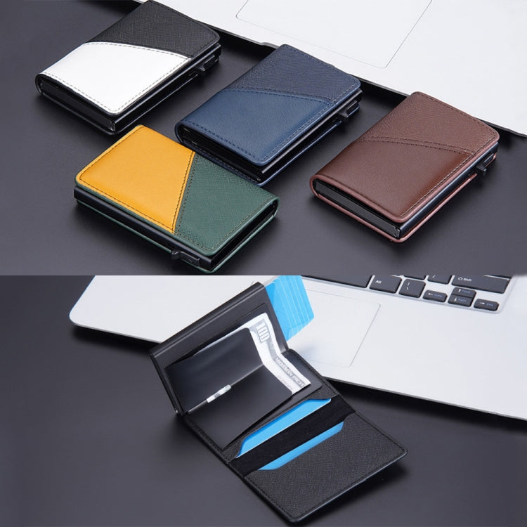 Baellerry RFID Antifurto Scatola in alluminio Portafoglio in pelle Side Push Porta carte antimagnetico a contrasto