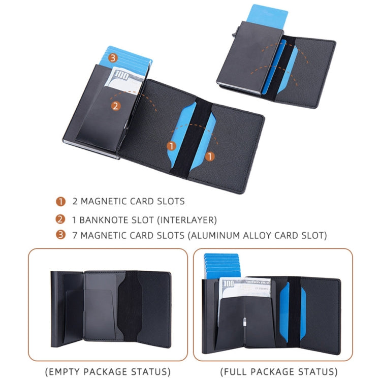 Baellerry RFID Antifurto Scatola in alluminio Portafoglio in pelle Side Push Porta carte antimagnetico a contrasto