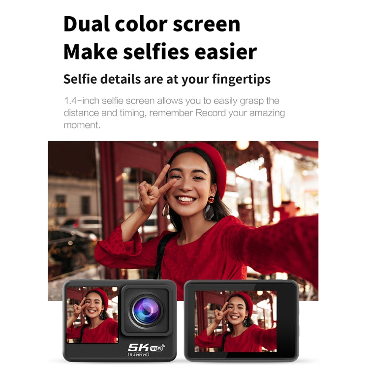 Telecamera sportiva 5K WiFi impermeabile IP68 doppio schermo