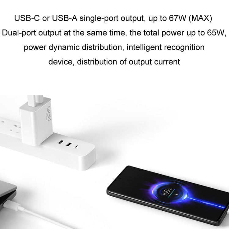 Xiaomi 67W GaN 1C + 1A Caricatore rapido intelligente a doppia porta, spina americana, MDY-14
