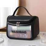 Borsa cosmetica traslucida in PVC Borsa da toilette smerigliata Borsa da bagno flip top in PU