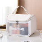 Borsa cosmetica traslucida in PVC Borsa da toilette smerigliata Borsa da bagno flip top in PU
