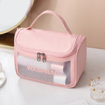 Borsa cosmetica traslucida in PVC Borsa da toilette smerigliata Borsa da bagno flip top in PU