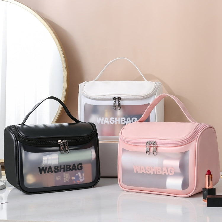 Borsa cosmetica traslucida in PVC Borsa da toilette smerigliata Borsa da bagno flip top in PU
