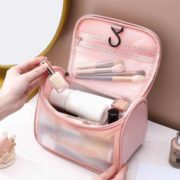 Borsa cosmetica traslucida in PVC Borsa da toilette smerigliata Borsa da bagno flip top in PU