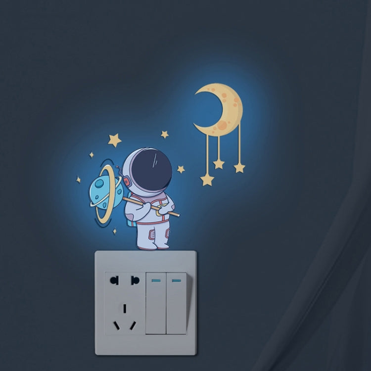 2 pezzi luminosi astronauta stelle luna interruttore adesivi camera dei bambini luminosi adesivi murali decorativi, Blue, Green, Pink