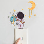 2 pezzi luminosi astronauta stelle luna interruttore adesivi camera dei bambini luminosi adesivi murali decorativi, Blue, Green, Pink