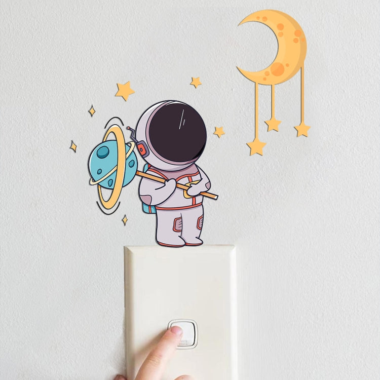 2 pezzi luminosi astronauta stelle luna interruttore adesivi camera dei bambini luminosi adesivi murali decorativi, Blue, Green, Pink