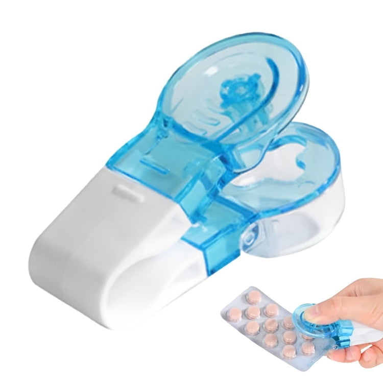 Portapillole portatile Tablets Pills Blister Pack Opener Pills Box Case, Blue, Transparent
