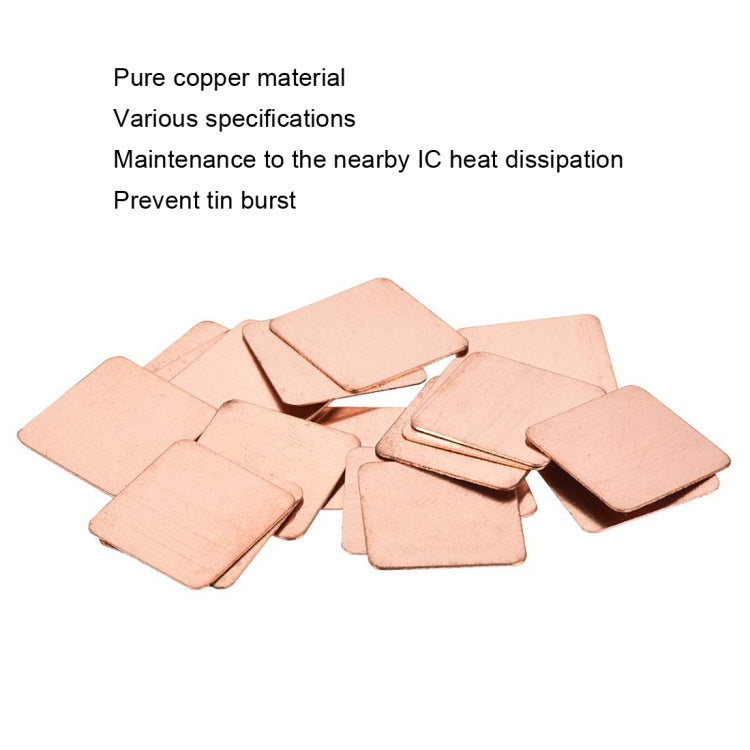 20pcs Laptop Cooling Copper Heatsink Thermal Conductive Boards Mobile Phone Computer Graphics Card Heat Sinks, 15x15x0.1mm, 15x15x0.3mm, 15x15x0.4mm, 15x15x0.5mm, 15x15x0.6mm, 15x15x0.8mm, 15x15x1.0mm, 15x15x1.2mm