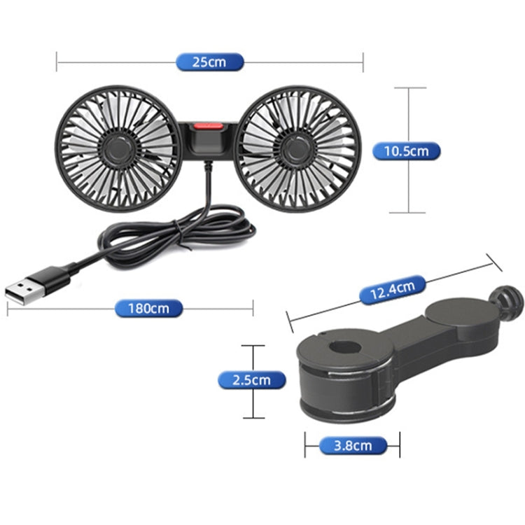 12V/24V Interfaccia USB posteriore sedile posteriore auto Potente ventola a doppia testa, F4207