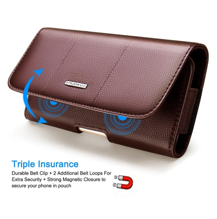 Custodia da cintura in pelle con alette magnetiche Nuoku per smartphone, 15.5 x 7.5 x 2.5cm   5.8 Inch, 17.3 x 8 x 2.5cm  6.7 Inch