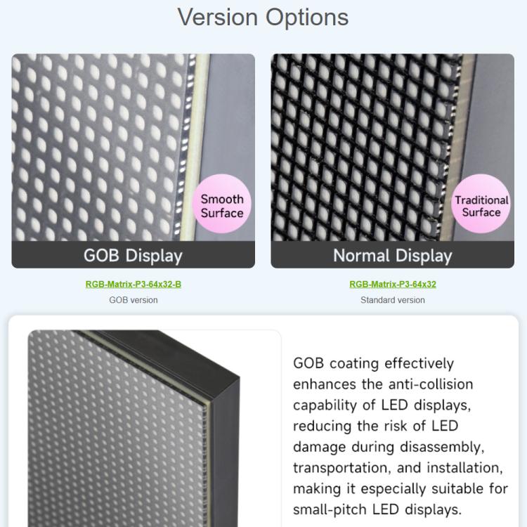 Waveshare RGB Full-color LED Matrix Panel, 3mm Pitch, 64 × 32 Pixels, Adjustable Brightness,, Standard Version, GOB Version