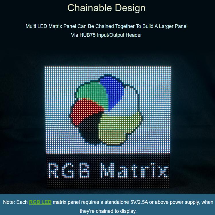 Waveshare RGB Full-color LED Matrix Panel, 3mm Pitch, 64 × 32 Pixels, Adjustable Brightness,, Standard Version, GOB Version