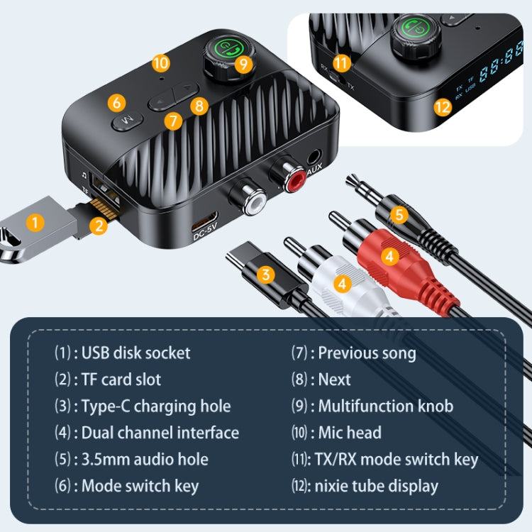 Display digitale Bluetooth 5.3 Ricevitore audio Trasmettitore Supporto USB / TF Card Lettore MP3, C68