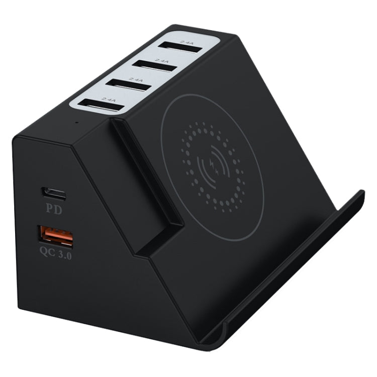 PD 20 W + ricarica wireless QC 3.0 + caricabatterie multifunzione a 6 porte, Black