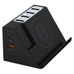 PD 20 W + ricarica wireless QC 3.0 + caricabatterie multifunzione a 6 porte, Black