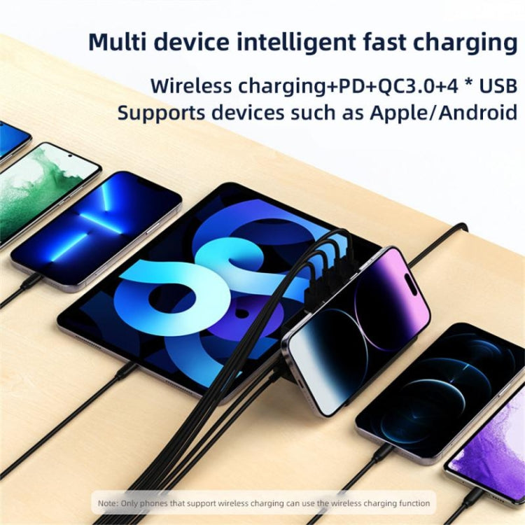 PD 20 W + ricarica wireless QC 3.0 + caricabatterie multifunzione a 6 porte, Black